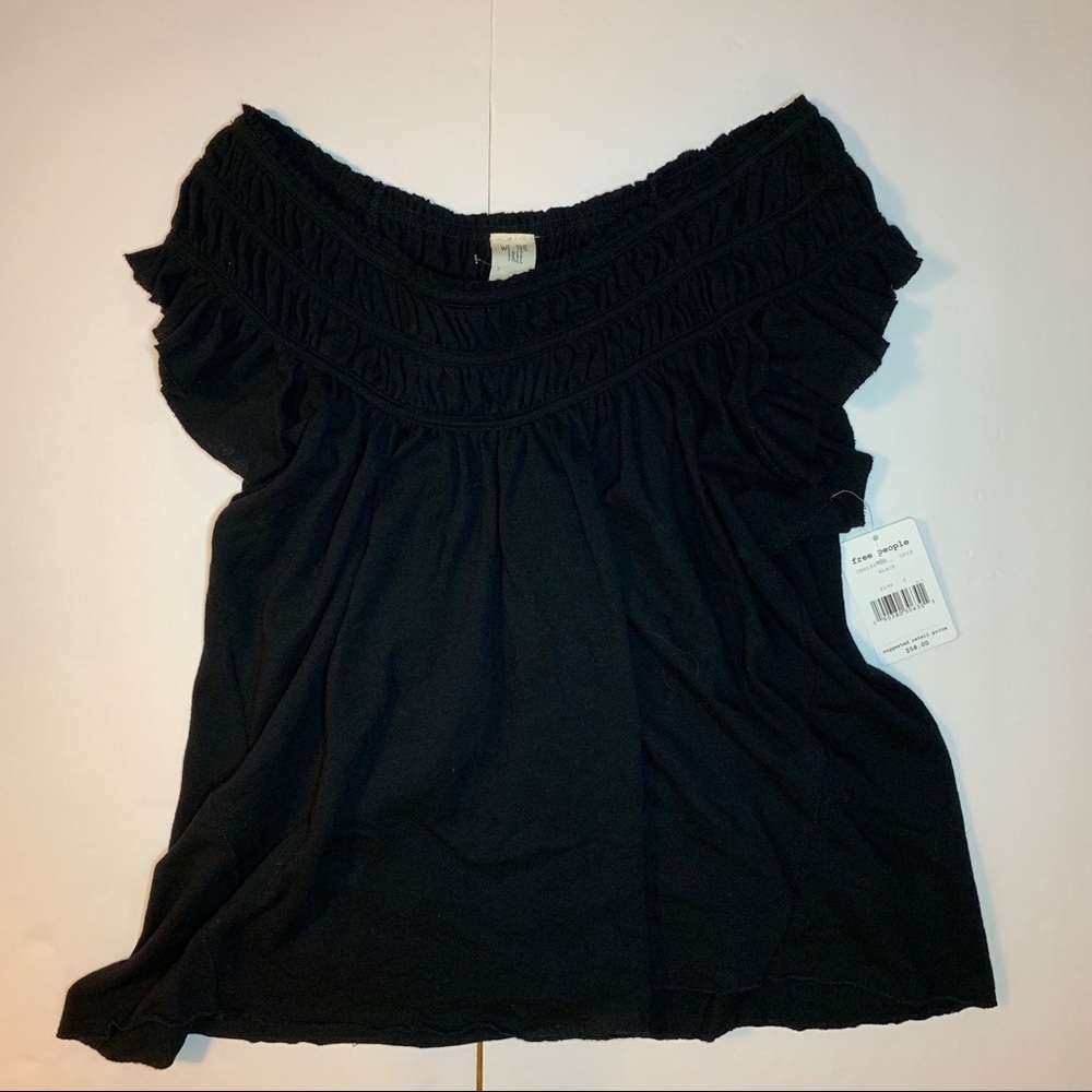 New Free People Black Ruched Peasant Top
